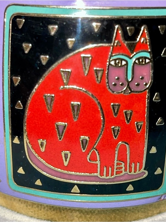 Laurel Burch Jewelry - Laurel Burch fantastic feline enameled bracelet cuff Cat Brass Red 1980s Vintage